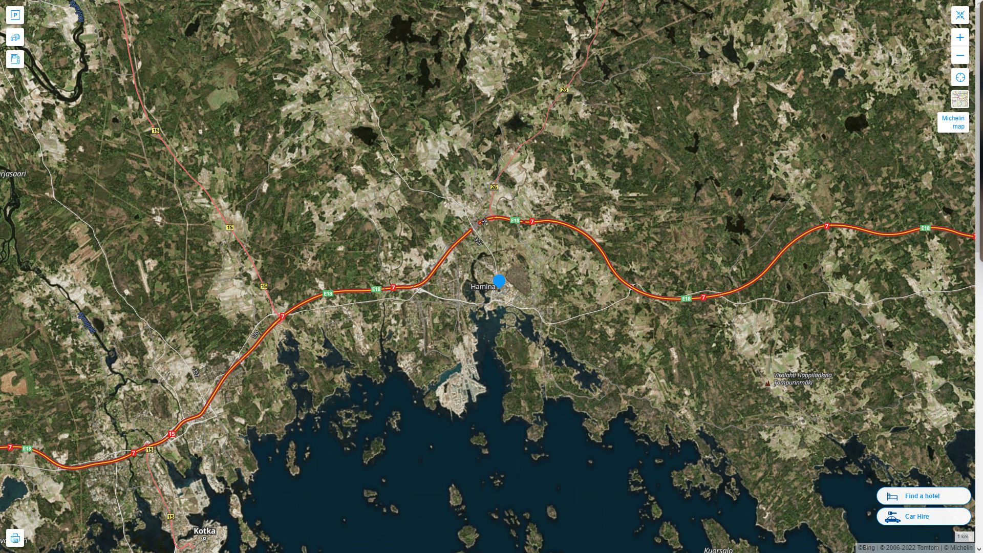 Hamina Highway and Road Map with Satellite View